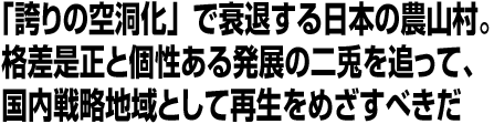「誇りの空洞化」で衰退する日本の農山村。格差是正と個性ある発展の二兎を追って、国内戦略地域として再生をめざすべきだ