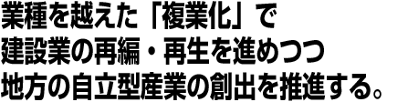 業種を越えた「複業化」で建設業の再編・再生を進めつつ地方の自立型産業の創出を推進する。